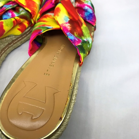 (SOLD)Etienne Aigner Wedge Sandals Yellow & Pink 6 - Picture 7 of 8